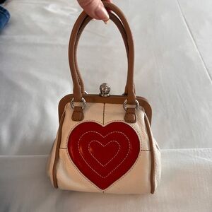 BRIGHTON Heart Accent Cream and Red vintage mini Handbag ***Rare**
